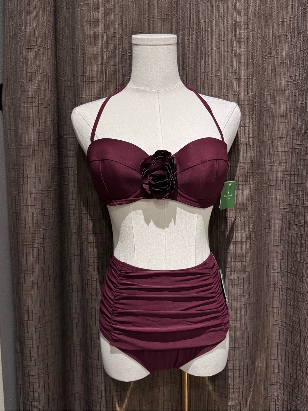 Kate Spade Burgundy Halter Bikini Set with Floral Accent - Size S